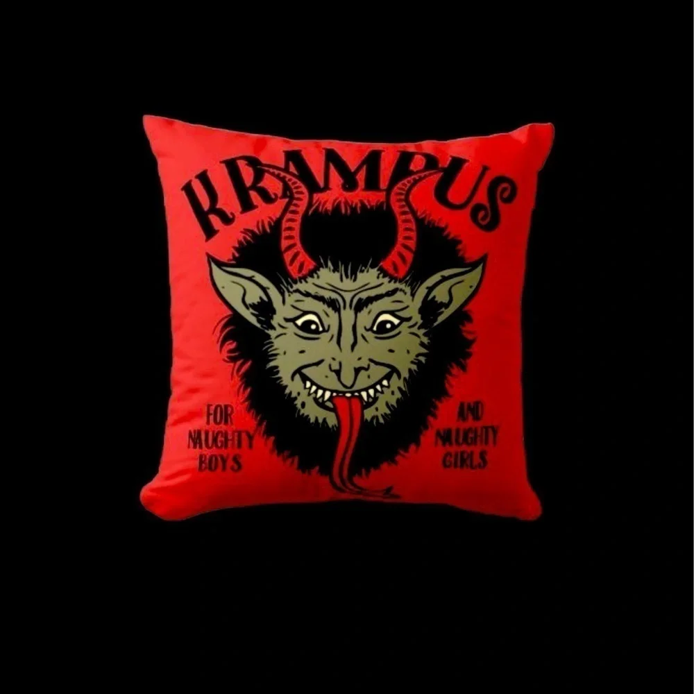 Krampus Face Naughty Throw Pillow case red square accent pillow